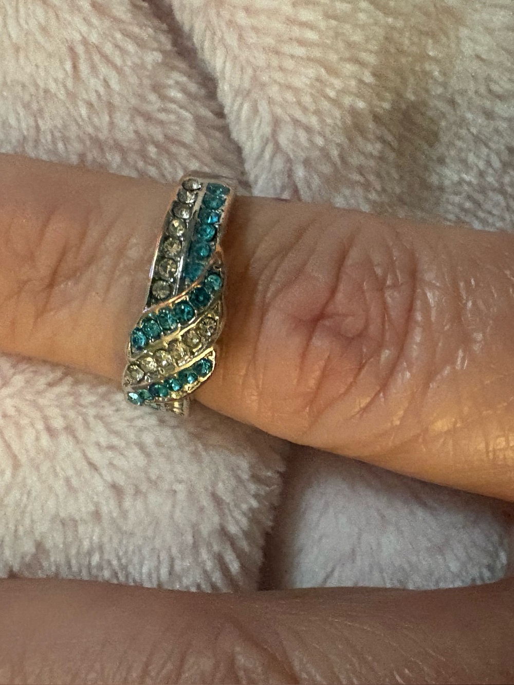 Kohl's Silver-tone Ring with Teal and Clear Stones